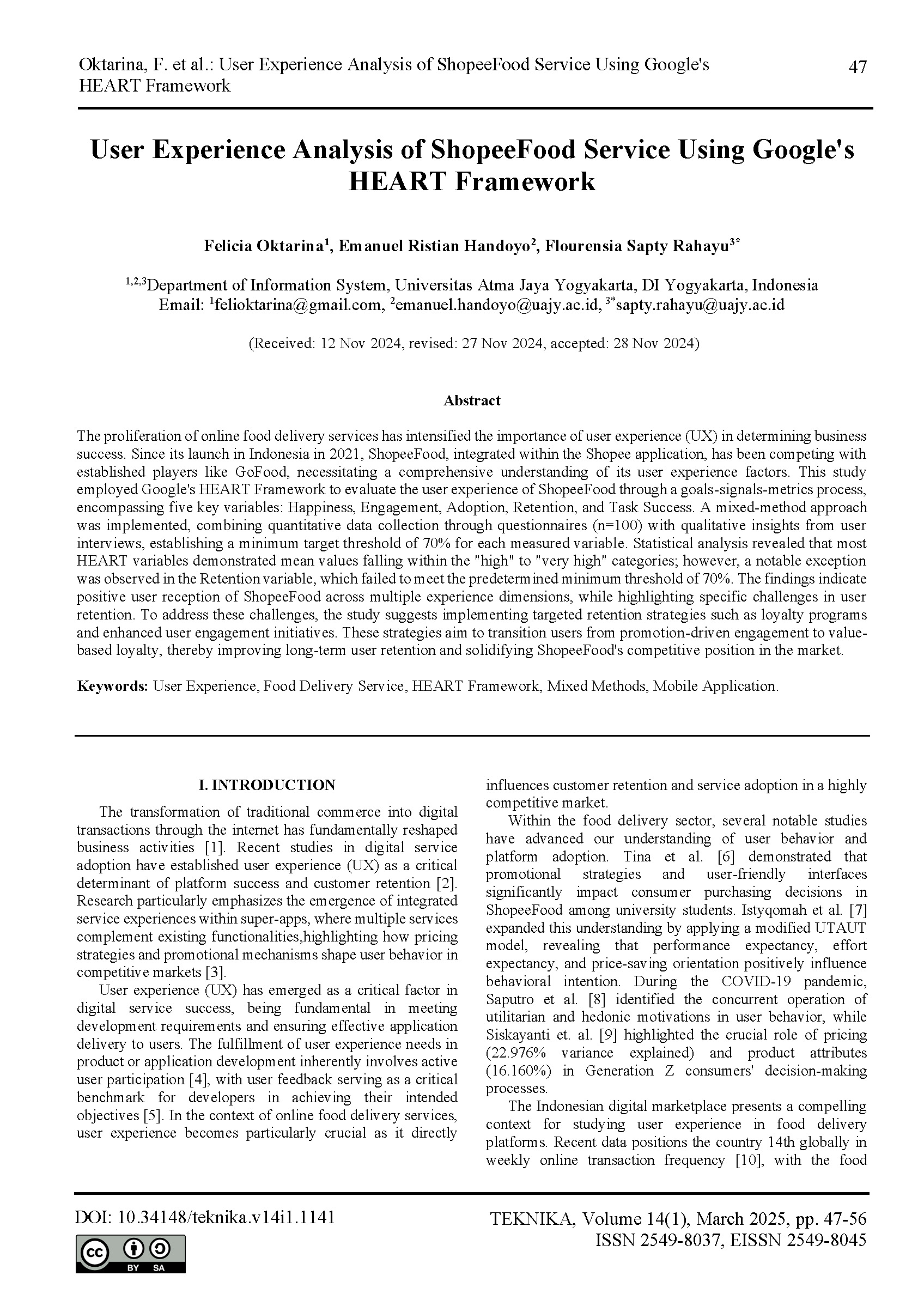 User Experience Analysis of ShopeeFood Service Using Google's HEART Framework