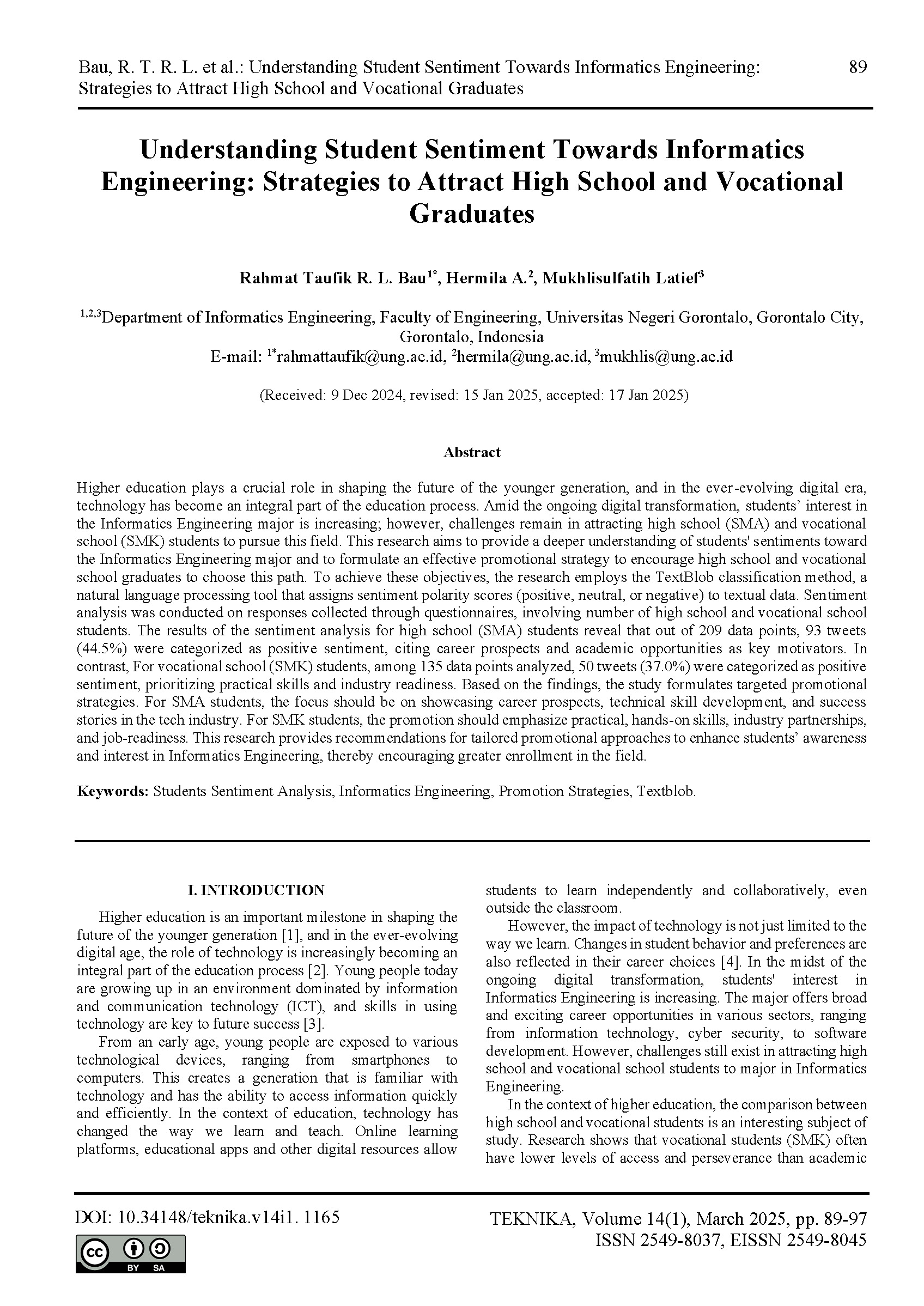 Understanding Student Sentiment Towards Informatics Engineering: Strategies to Attract High School and Vocational Graduates