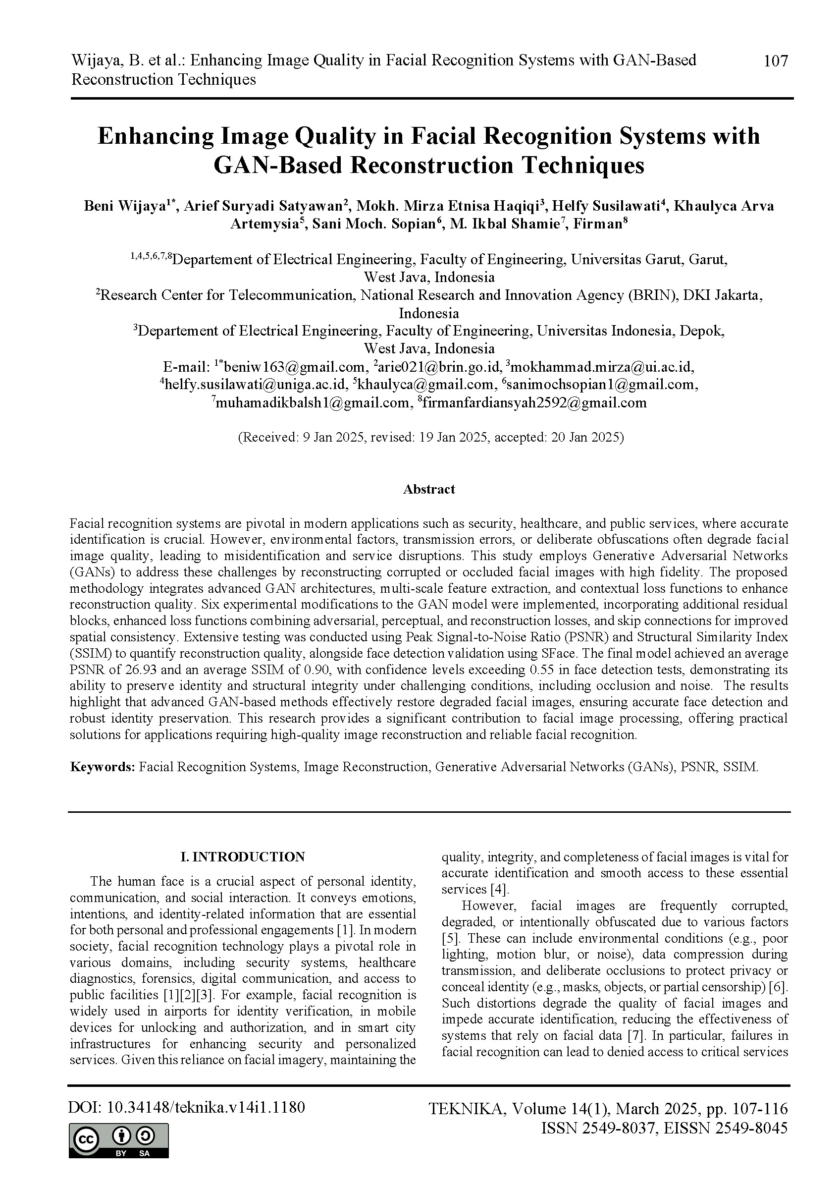 Enhancing Image Quality in Facial Recognition Systems with GAN-Based Reconstruction Techniques