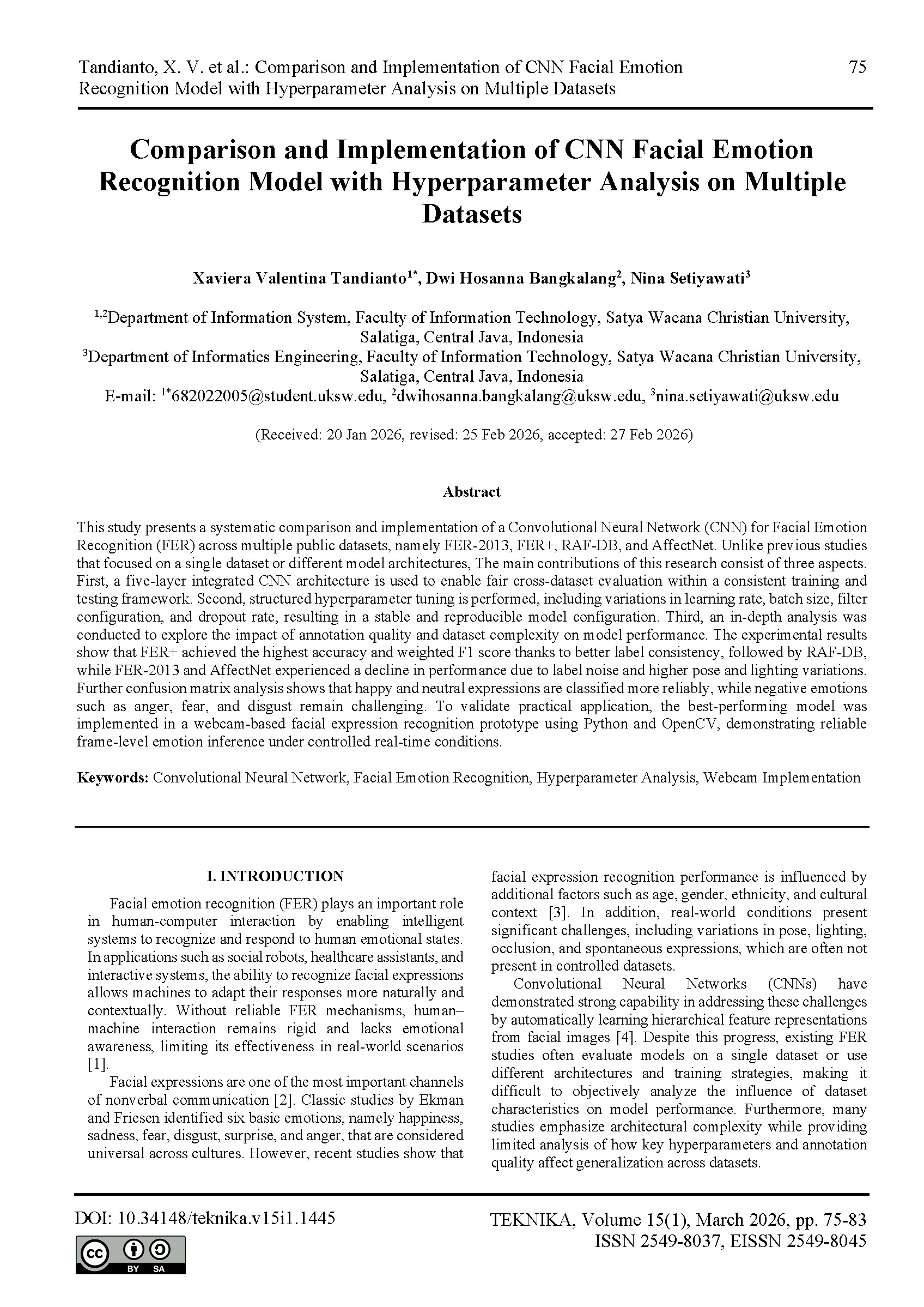 Comparison and Implementation of CNN Facial Emotion Recognition Model with Hyperparameter Analysis on Multiple Datasets