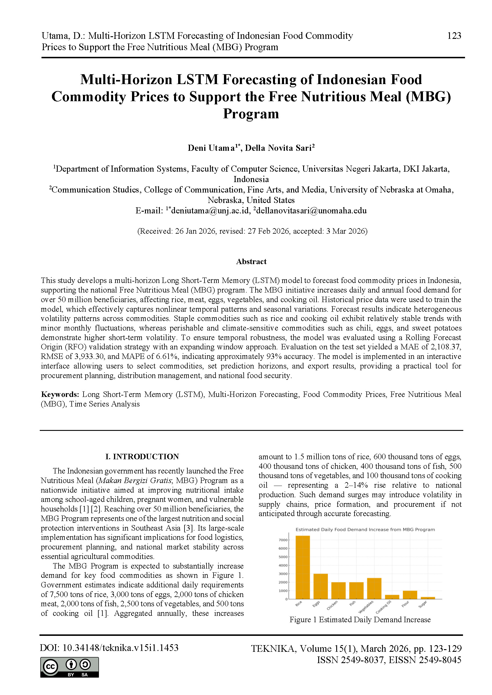 Multi-Horizon LSTM Forecasting of Indonesian Food Commodity Prices to Support the Free Nutritious Meal (MBG) Program