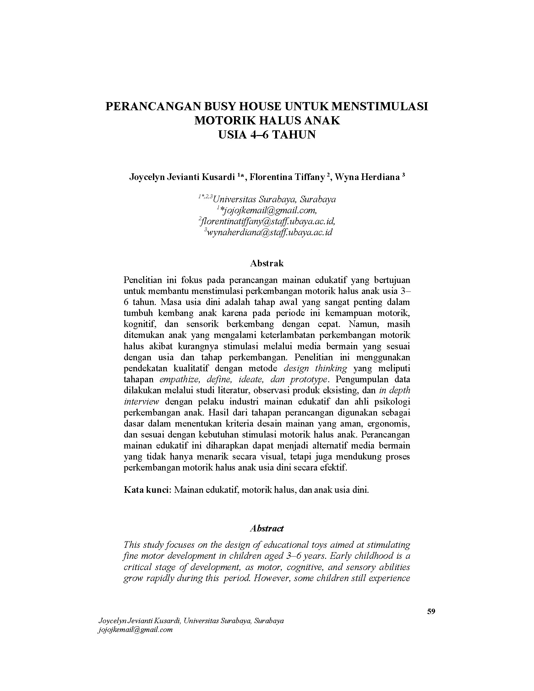 Perancangan Busy House Untuk Menstimulasi Motorik Halus Anak Usia 4–6 Tahun